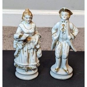 Vintage Porcelain Victorian Colonial Figurines Made in Occupied Japan~2 Pieces